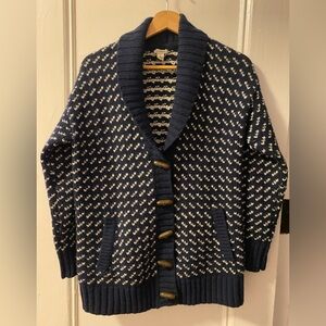 L.L. Bean Navy and White Cardigan Sweater
